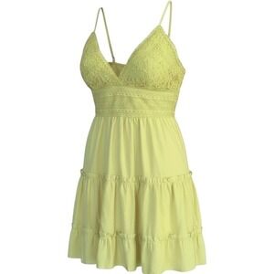 Ecowish Mini Dress Butter Yellow Babydoll Lace Bodice XL NWT Boho Beach Coquette